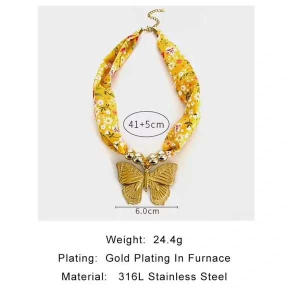 Golden Butterfly 18K Gold Stainless Steel Floral Scarf Choker Necklace - Picture 8 of 11
